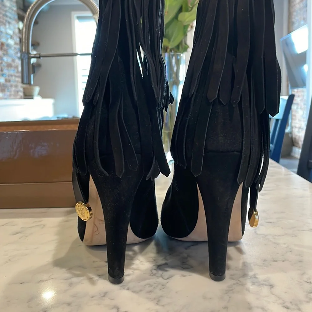 Gucci Devendra Black Suede Fringe Boots  - Size 38 1/2 - Picture 3 of 5